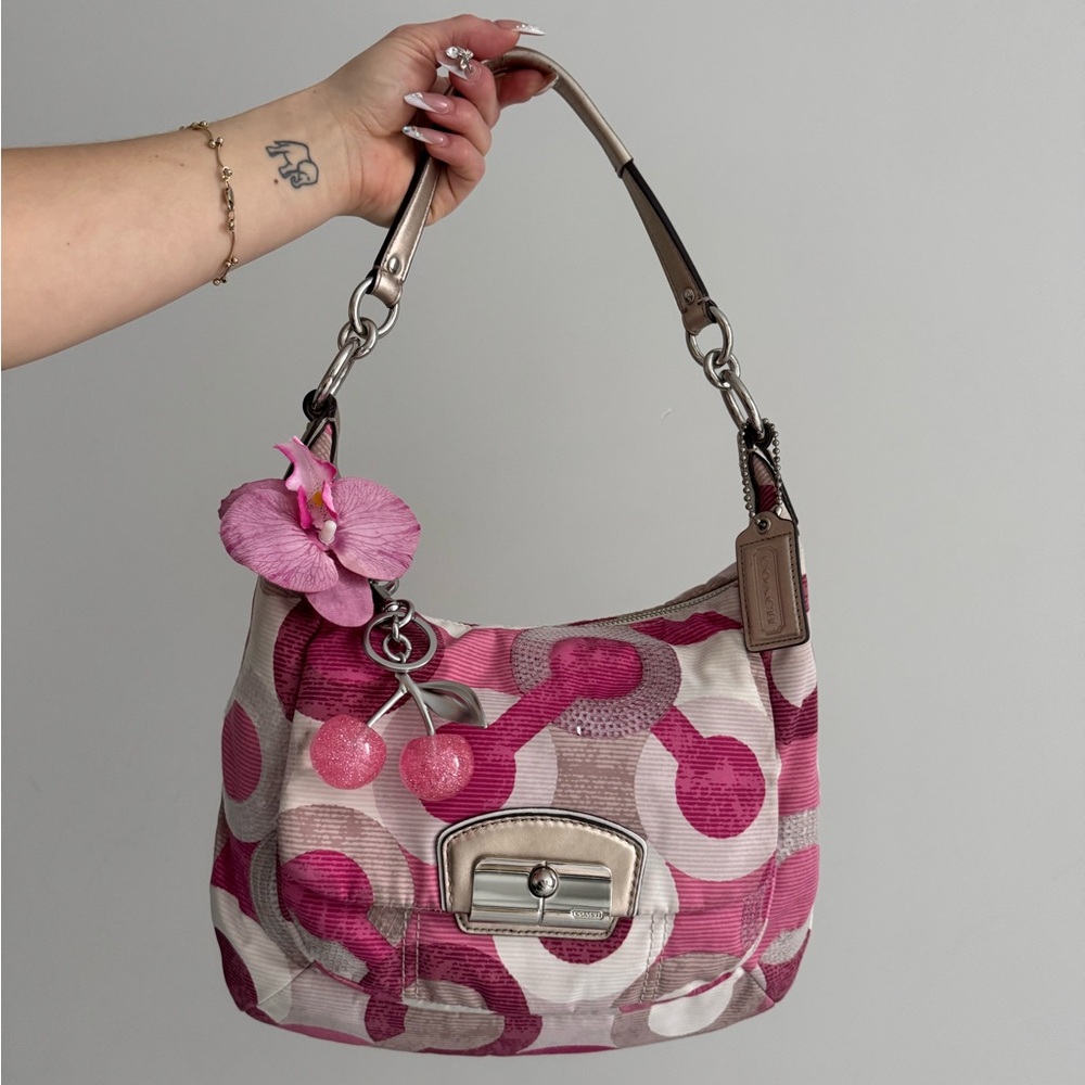 Vintage Coach  Pink Kristin Sequin Hobo Shoulder  Bag